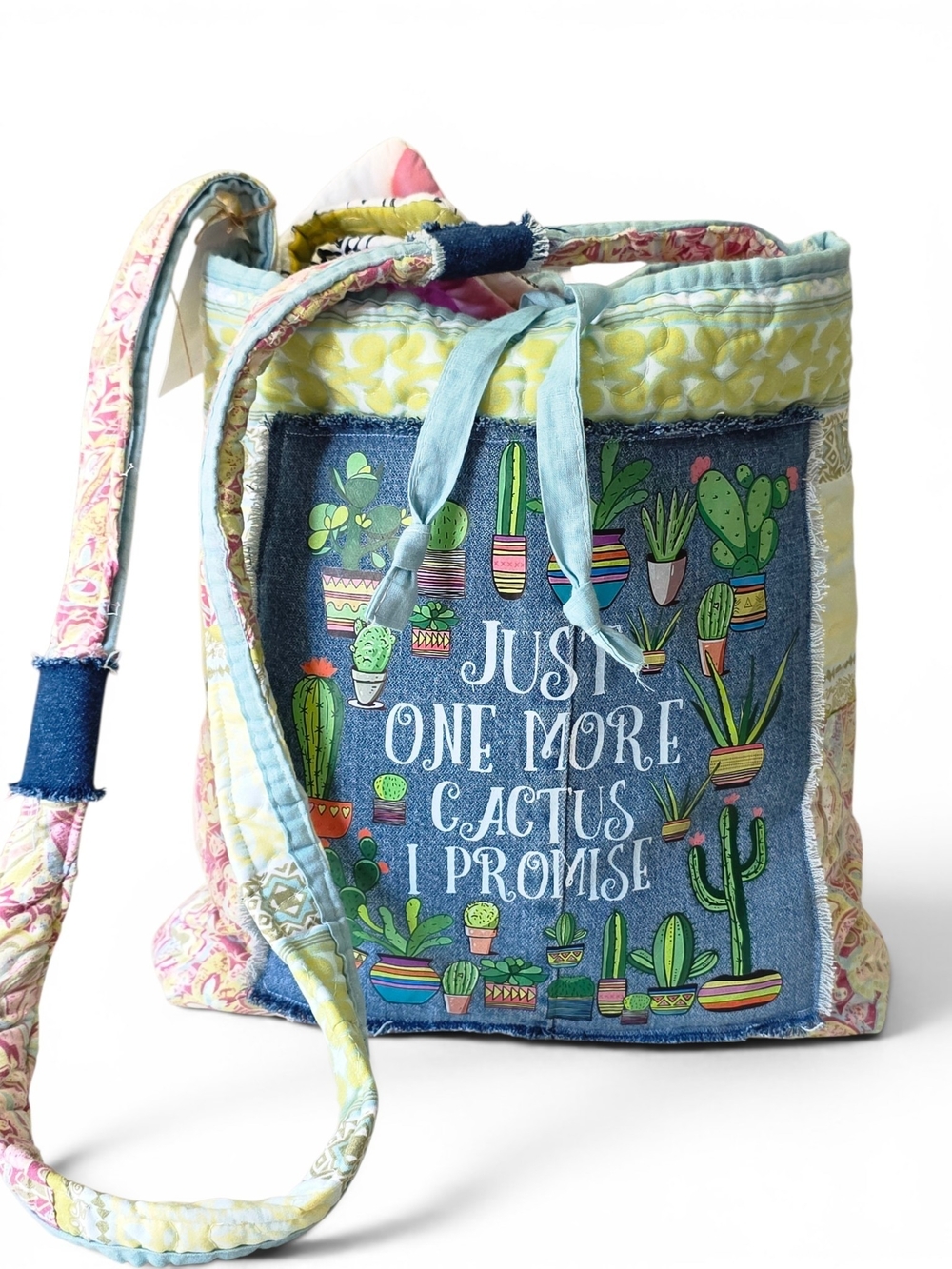 Handmade Quilted Floral Crossbody Bag in Pink and Yellow